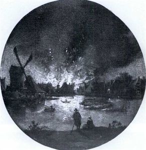 A Fire In An Estuary by Aert van der Neer