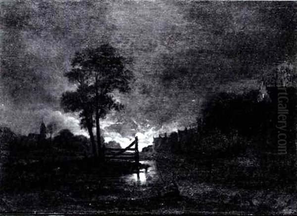 Moonlit Estuary With A Fisherman In The Foreground - view 1