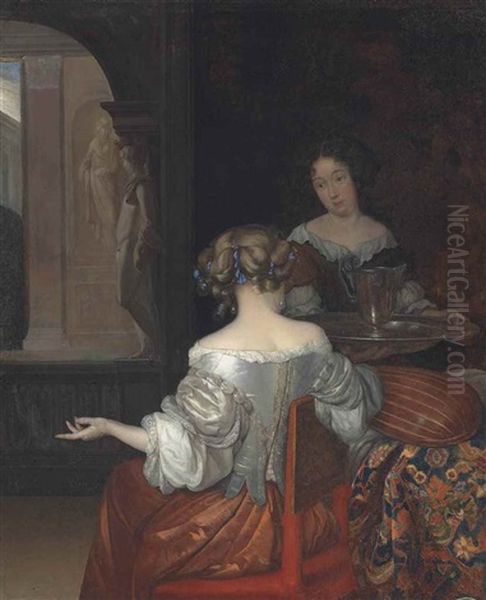 A Seated Lady With Her Maid In An Interior - view 1