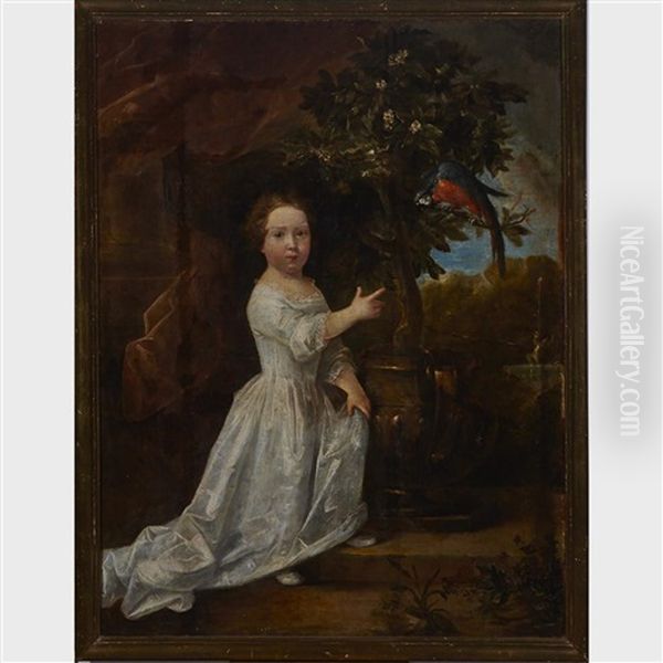 Young Girl In A Garden Pointing To A Parrot - view 1