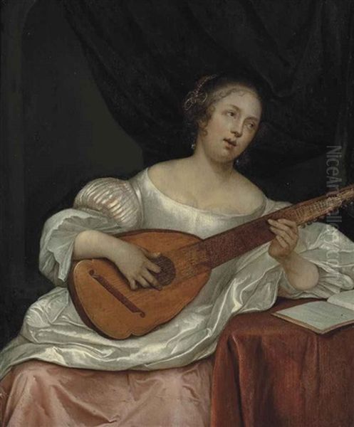 A Woman Playing A Bandora - view 1