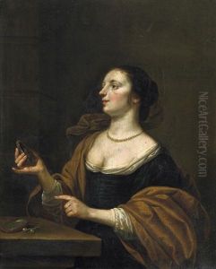 Bildnis Einer Elgeganten Dame, In Der Rechten Einen Spiegel Haltend. Auf Dem Tische Ihr Kostbarer Perlenschmuck by Eglon van der Neer