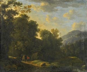 Jakobs Kampf Mit Dem Engel. Lichtung Vor Einer Weiten Bergigen Waldlandschaft