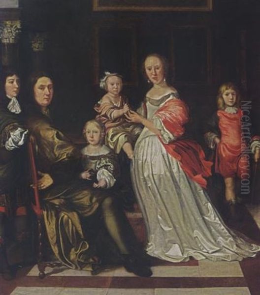 A Family Portrait Of A Gentleman And His Wife With Their Four Children In An Interior - view 1