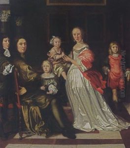 A Family Portrait Of A Gentleman And His Wife With Their Four Children In An Interior by Eglon van der Neer