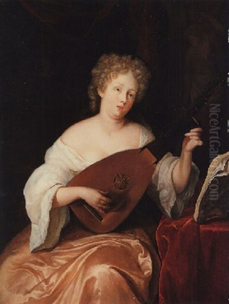 A Young Woman Seated, Playing A Lute - view 1