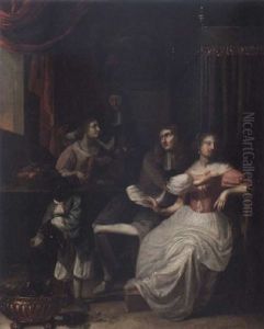 Interior Med Kurtiserande Par by Eglon van der Neer