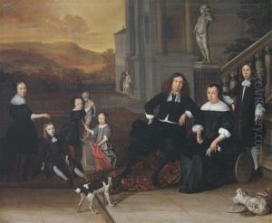 A Portrait Of A Family Group On A Terrace By An Elegant House (a Self Portrait With His Family?) by Eglon van der Neer