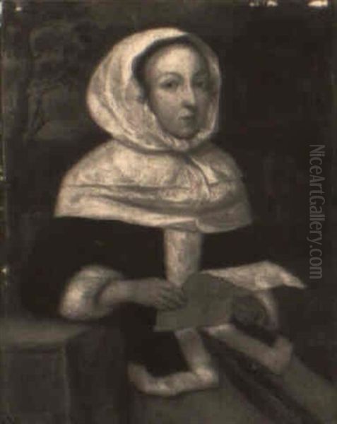 A Young Lady Reading A Letter Before A Landscape - view 1