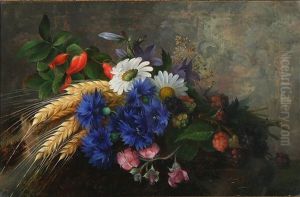 Summer Flowers And Wheat Ears On A Sill