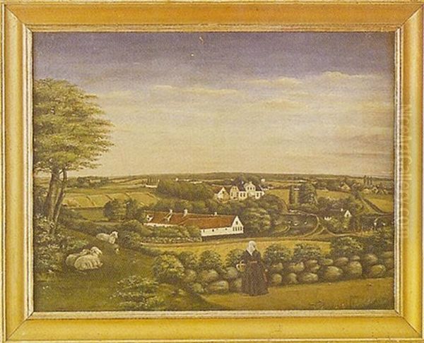 Landscape Of A Woman Overlooking A Farming Village - view 1