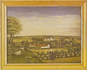 Landscape Of A Woman Overlooking A Farming Village thumbnail
