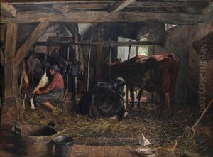 Paysanne Au Travail A L'etable by Jan Neervoort