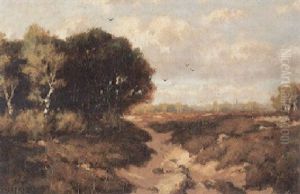 Torflandschaft Mit Wald Und Verstecktem Kirchlein An Einem Sonnigen Spatsommertag by Martinus Jacobus Nefkens