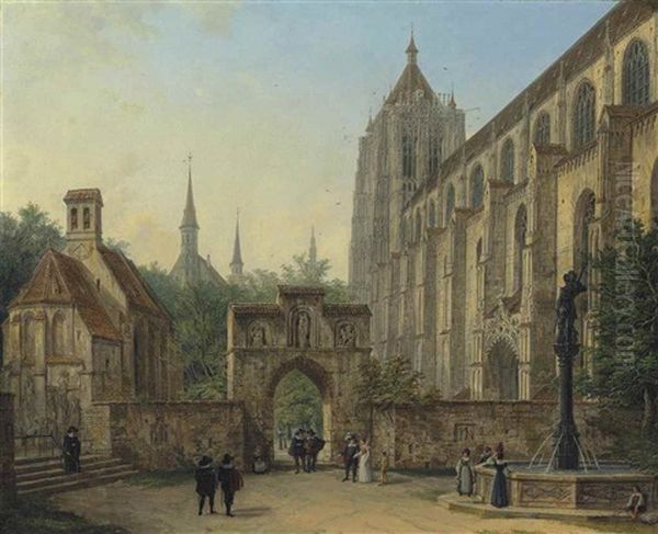 Figures In A Square Before A Cathedral - view 1