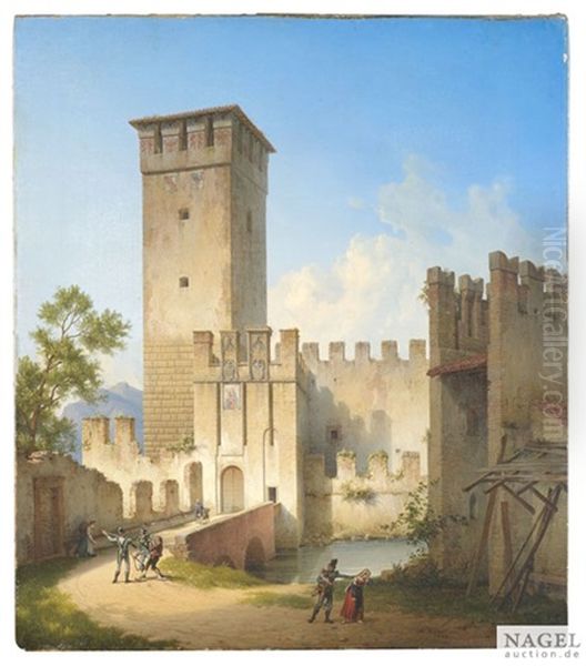 Hochaufragende Burg In Den Tiroler Bergen. Im Vordergrund Vertreiben Wachleute Eine Bauernfamilie - view 1