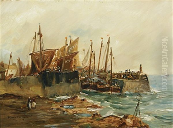 Fishing Boats Moored Behind Breakers - view 1