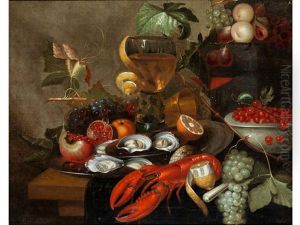 Grosses Prunkstillleben Mit Fruchten, Austern Und Hummer by Martinus Nellius