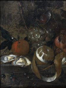 Nature Morte Aux Fruits Et Aux Huitres Sur Un Entablement De Pierre by Martinus Nellius
