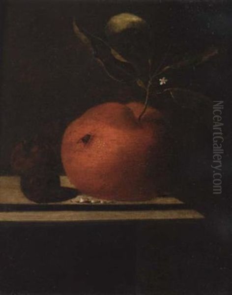 A Still Life Of An Orange And Two Medlars Upon A Ledge - view 1