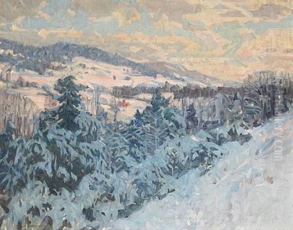 Winter Scene With Distant Farmhouses - view 1