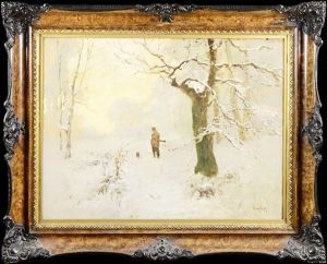 Hunter In Snow-covered Landscape by Antal Neogrady