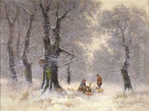 Winter Landscape With Huntsmen by Antal Neogrady