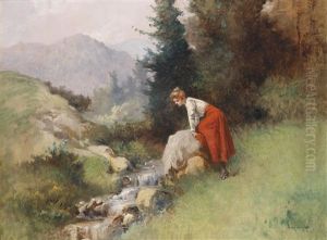 Madchen Am Bach by Antal Neogrady