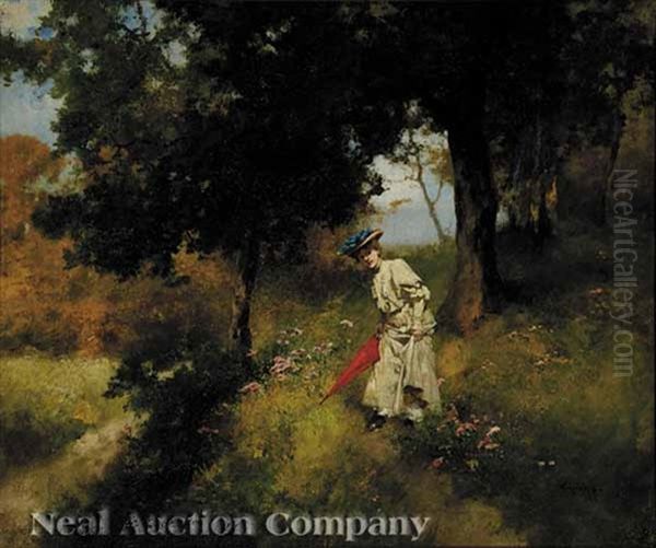 Woman With A Red Umbrella - view 1