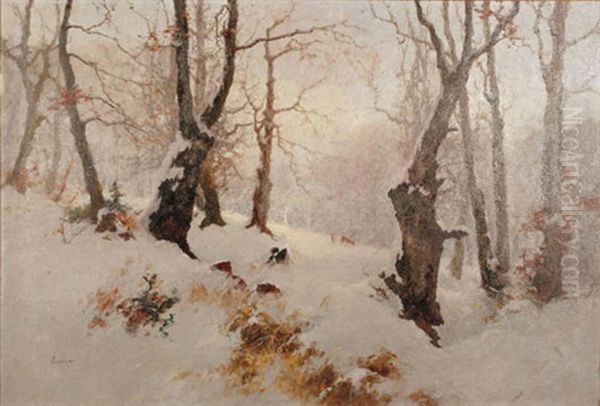 Verschneite Waldlandschaft Mit Rehen - view 1