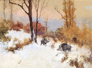 Wildschweine Im Winterwald