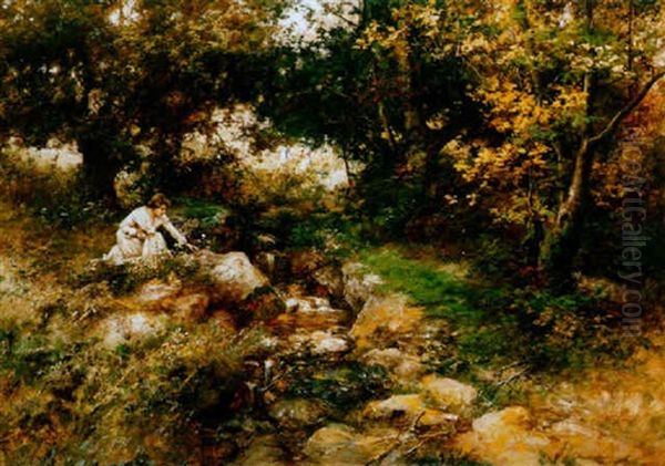 Viragot Szedo Lanyok Patakparton (girls, Picking Flowers By The Brook) - view 1