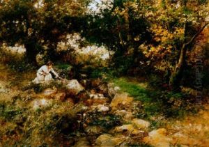 Viragot Szedo Lanyok Patakparton (girls, Picking Flowers By The Brook)