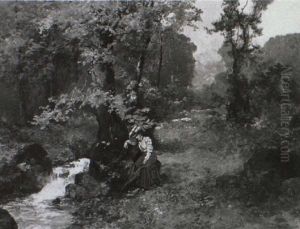 Junge Frau Am Waldbach