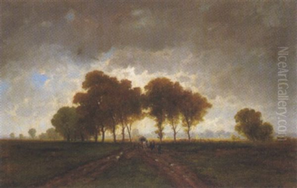 Weite Landschaft Mit Wagen Und Figurlicher Staffage - view 1