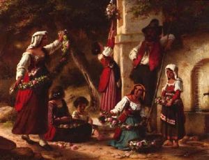 Frauen Und Kinder Beim Blumenbinden