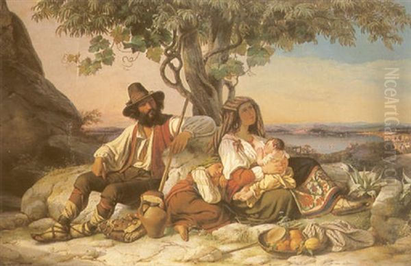 Family Resting Before An Italian Lake - view 1
