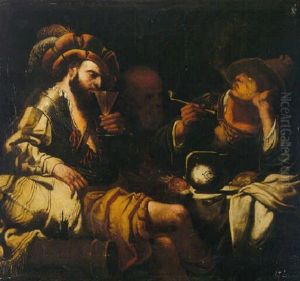 Soldiers Smoking And Drinking, Another Man Looking On Beyond by Pietro Martire Neri