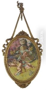 Cherubs In A Summer Garden by Girolamo Pieri B. Nerli