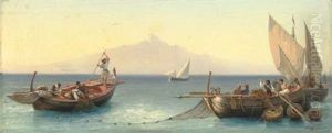 Fishermen In The Bay Of Naples by Friedrich Nerly the Younger