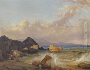 Kystparti Med Bolger, Der Brydes Mod Klipperne, Antagelig Fra Capri by Friedrich Nerly the Younger