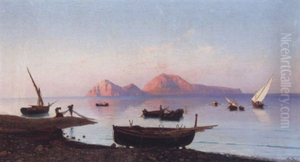 Fishing Boats Off The Naples Coast, Capri Beyond - view 1
