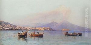 The Bay Of Naples With Vesuvius In The Distance by Friedrich Nerly the Younger