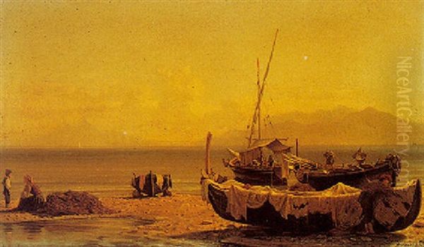 Fishermen With Boats On A Beach In Southern Italy - view 1