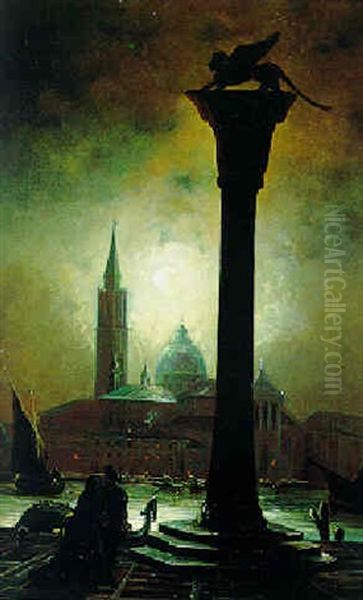 Phantastischer Blick Von Der Piazetta Auf Die Isola San Giorgio, Venedig, Bei Mondschein - view 1