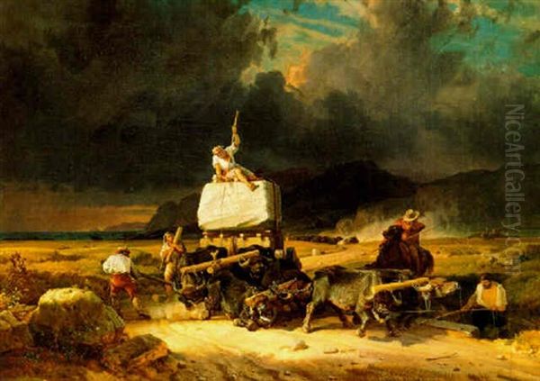 Transporting Marble To The Sculptor Thorvaldsen In Rome - view 1