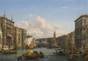 A View Of The Grand Canal Looking Towards The Rialto Bridge, Venice by Friedrich Nerly