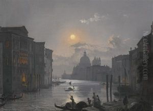 Venice, A View Of The Grand Canal With The Palazzo Cavalli-franchetti And Santa Maria Della Salute by Friedrich Nerly
