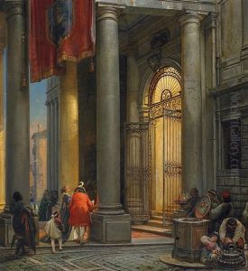 Palazzo Pisani. Einzug Einer Abendlichen Festgesellschaft In Den Palazzo Pisani Zu Venedig, Nerlys Wohnadresse Und Atelier by Friedrich Nerly