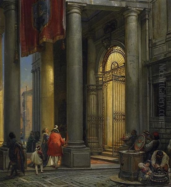 Palazzo Pisani. Einzug Einer Abendlichen Festgesellschaft In Den Palazzo Pisani Zu Venedig - view 1